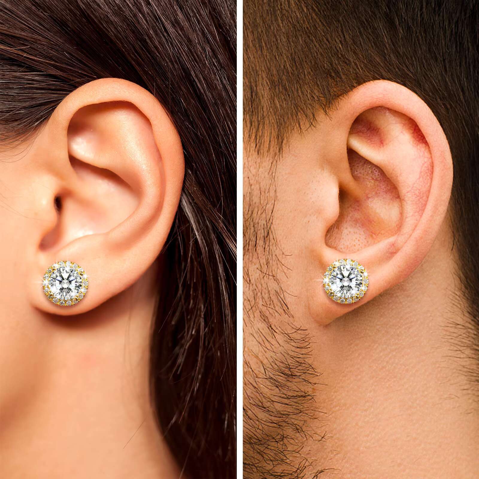 Dropshipping Luxury Fine Jewelry Fashion Mens 3mm-10mm Iced Out Gold Plated 925 Silver VVS Moissanite Diamond Halo Stud Earrings