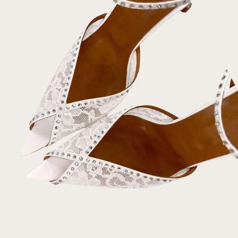 Sexy Lace Women's Pointed Open Toe Ankle Strap Buckle High Heels Wedding Banquet Shoes Women