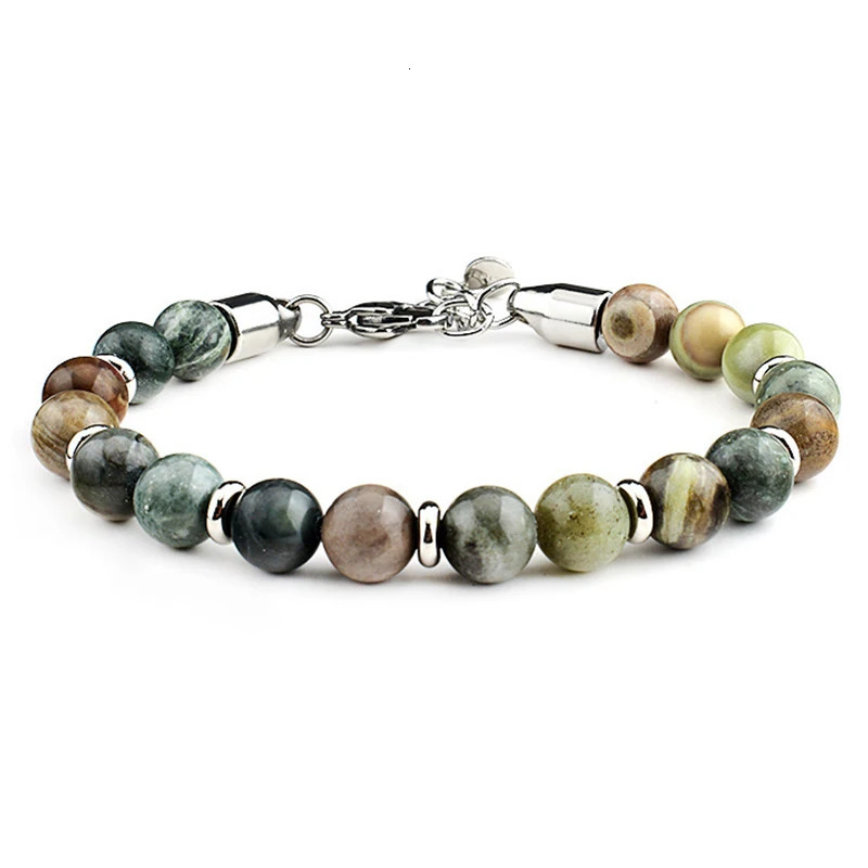 Stainless Steel Bracelet for Men 8mm Map Stone Tiger Eye Bracelet Handmade Natural Stone Beaded Bracelet Adjustable Jewelry Gift 250430