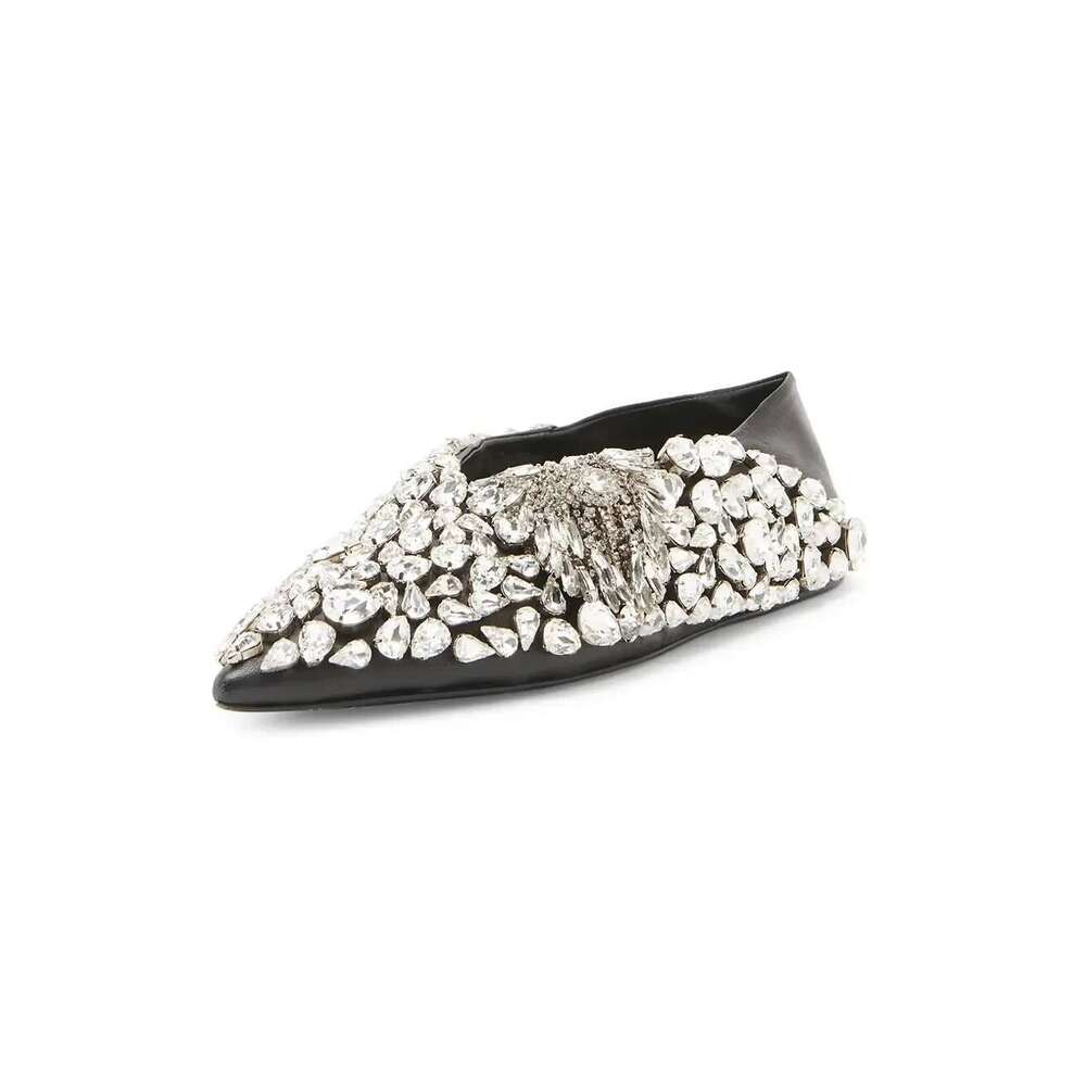 Luxurious Rhinestone Pointed Toe Shallow Slip on Loafers Lightweight and Comfortable Flats Women Casual Shoes