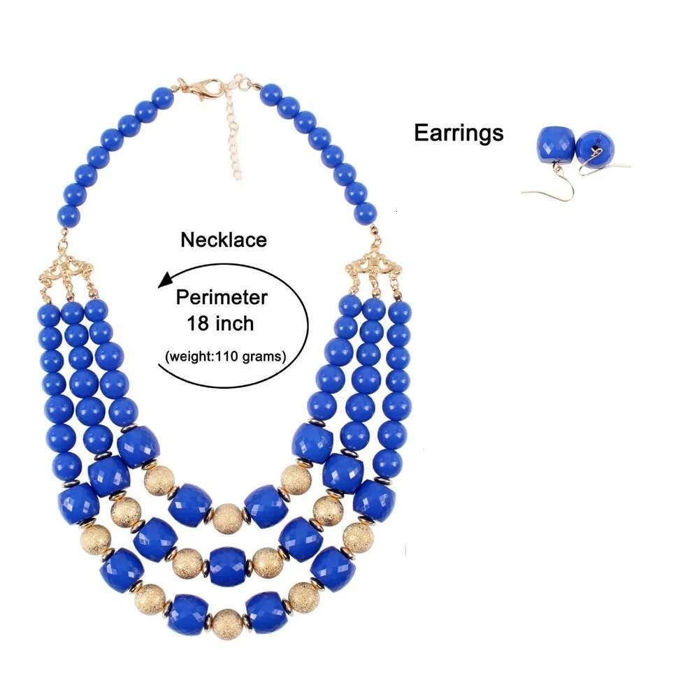 Trendy Fashion Colored Acrylic Big Beads Handmade Beaded Statement Necklace Earrings Jewelry Set Women's Party Accessories