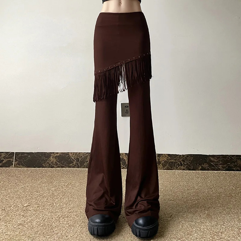 Womens hiphop low waisted bell bottoms with bolted edges 2piece fantasy dance Trouser fashionable boot niche 250428