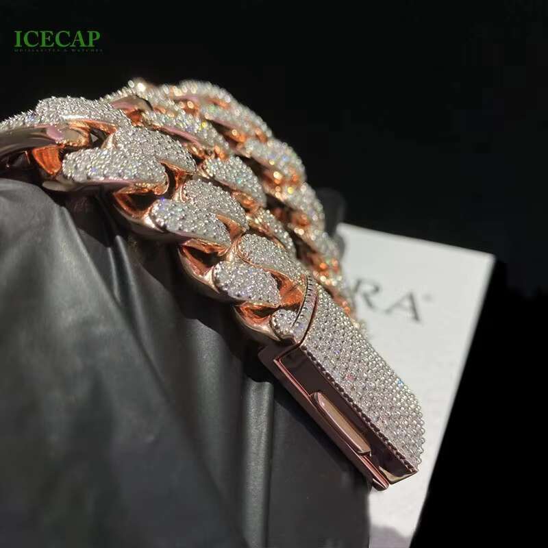 Fashion Jewelry Cuban Link Chain Rose Gold Collar 18mm VVS Diamond Necklace Iced Out Moissanite Cuban Link Chain for Men