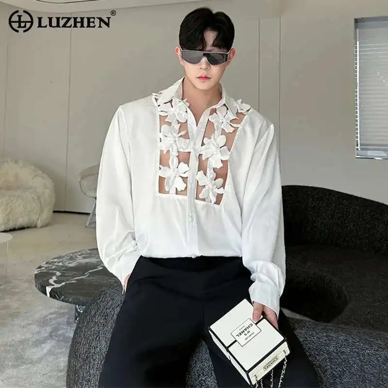 LUZHEN personalized hollow long sleeved mens loose and handsome casual top JY1050 250427