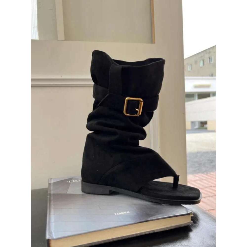 New Designer Clip Square Toe Flats Shoes Women Fashion Open Ankle Boots Casual Comfort Sleeve Boot Wome