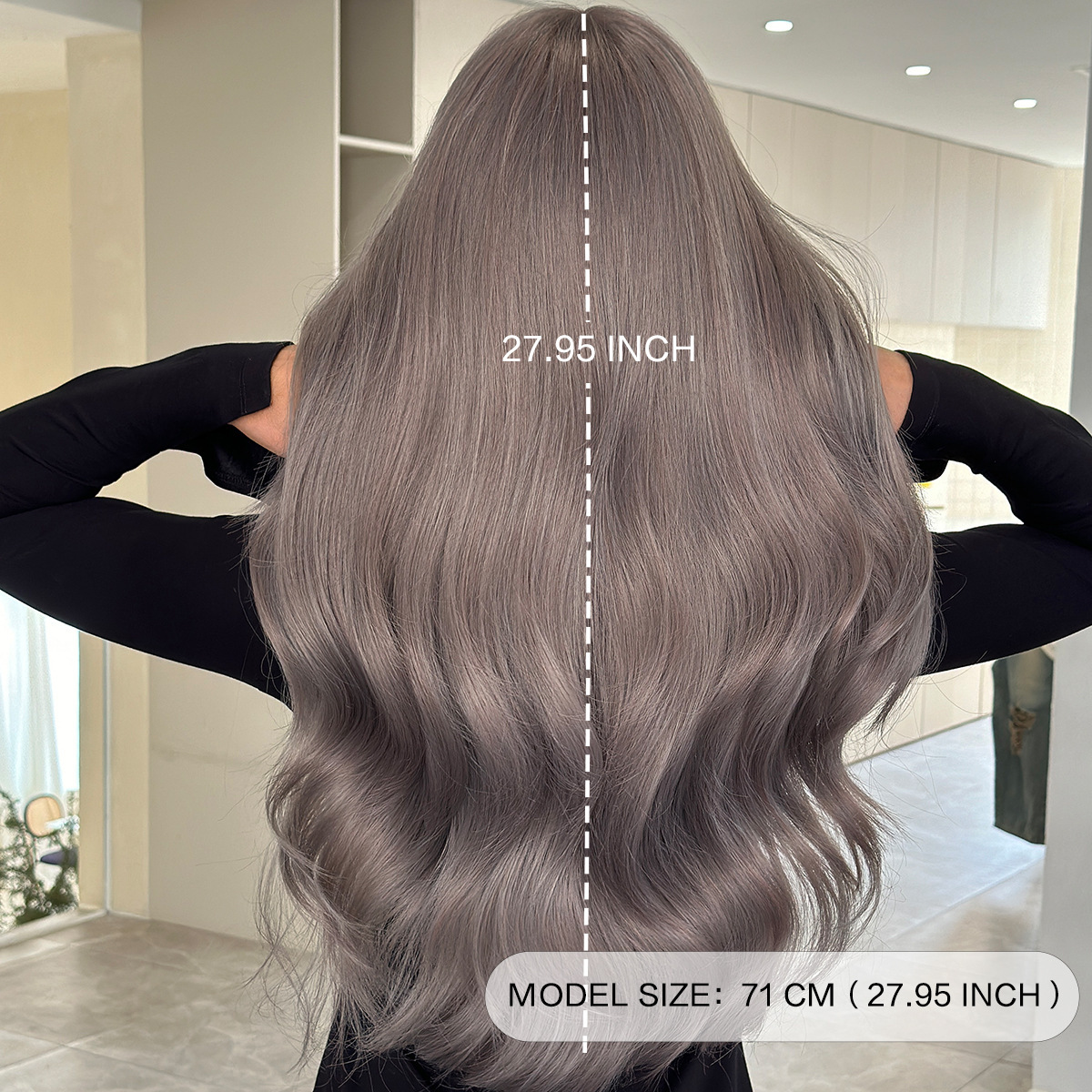 wig New for women gray purple long curly hair with wavy bangs high-quality wig natural full head cover