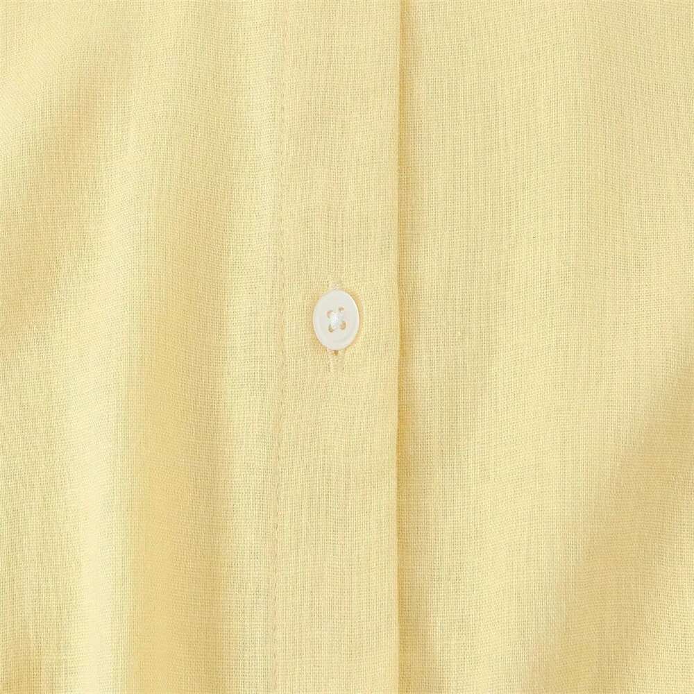 Pb&Za 2025 Light Yellow Women Shirt Long Sleeve Button Front Design With Waist Tie Elegant And Versatile Style