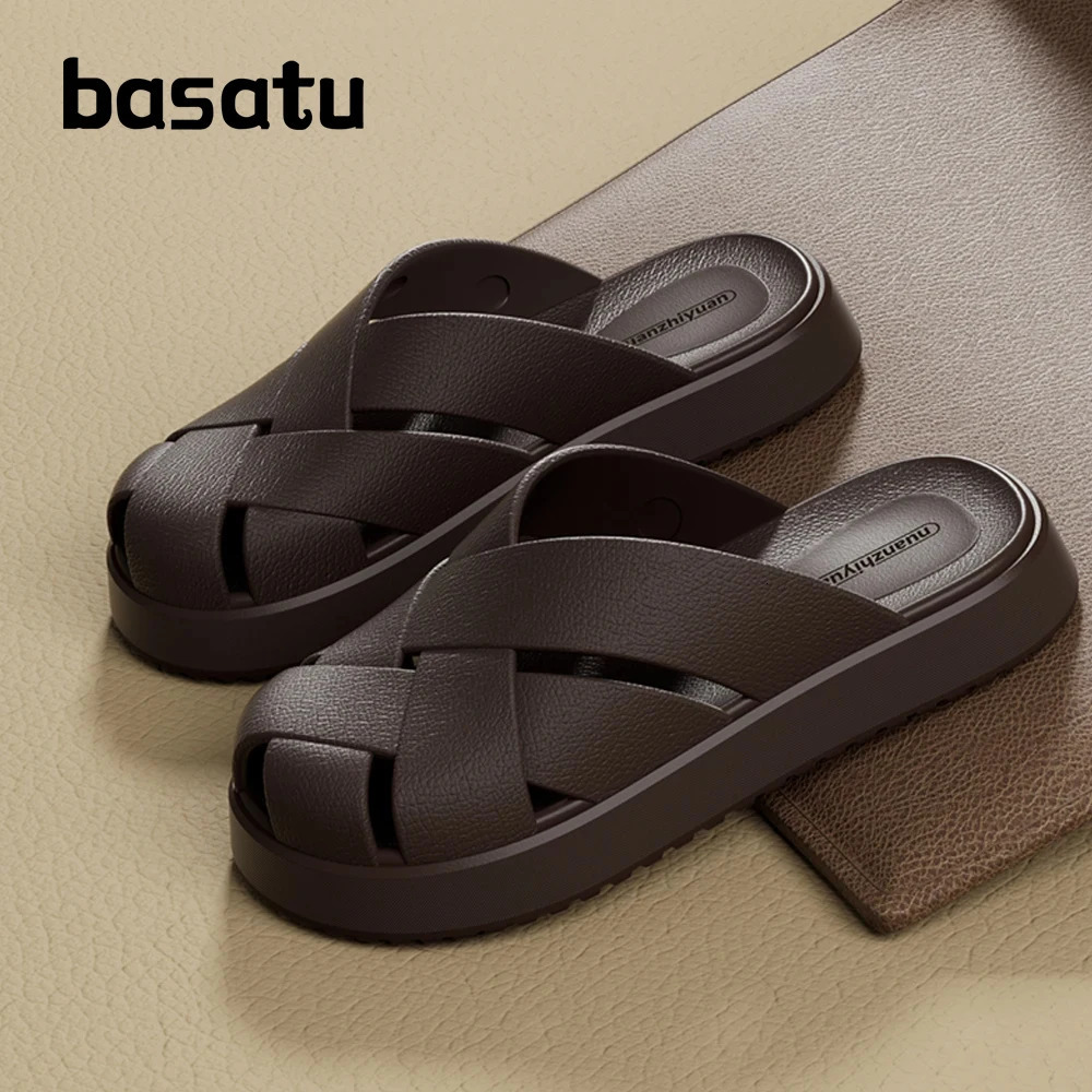 BASATU Men Summer Anti-slip EVA Closed-Toes Slippers Soft Outdoor Baotou Sandals Couple Unisex Home Indoor House Shoes Footwear 250428