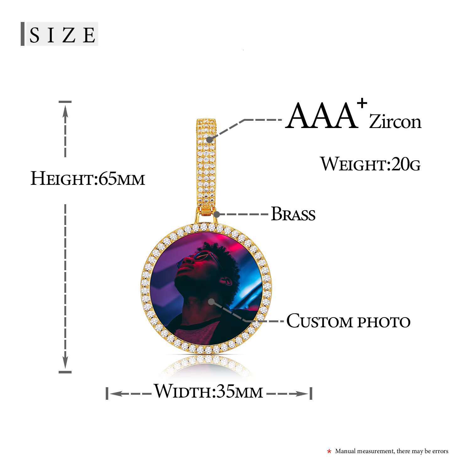 Big Clasp 35mm Custom Photo Pendant Gold Plated Brass AAAAA CZ Diamond Iced Out Picture Necklace Hip Hop Memory Jewelry