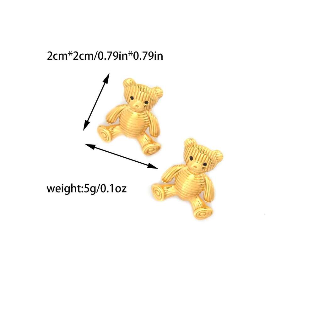 Retro Fashion Cute Retro Stainless Steel Women's Teddy Bear Earring Ring, Party Daily Holiday Gift, Friend Jewelry