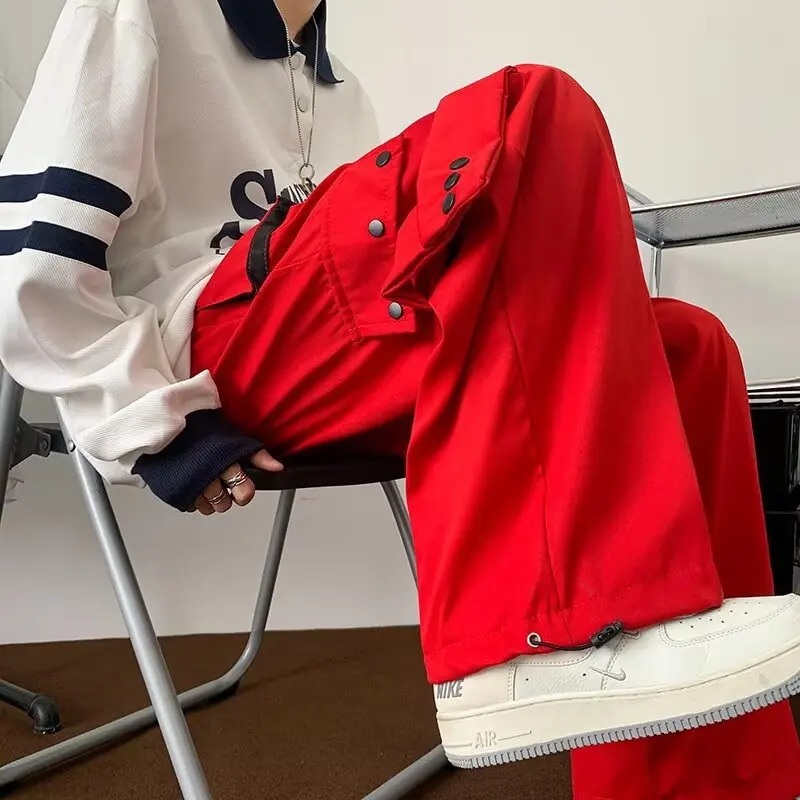 Streetwear hip-hop runners cargo pants mens jackets multi pocket black pants Harajuku fashion mens wide leg pocket sports pants 250423