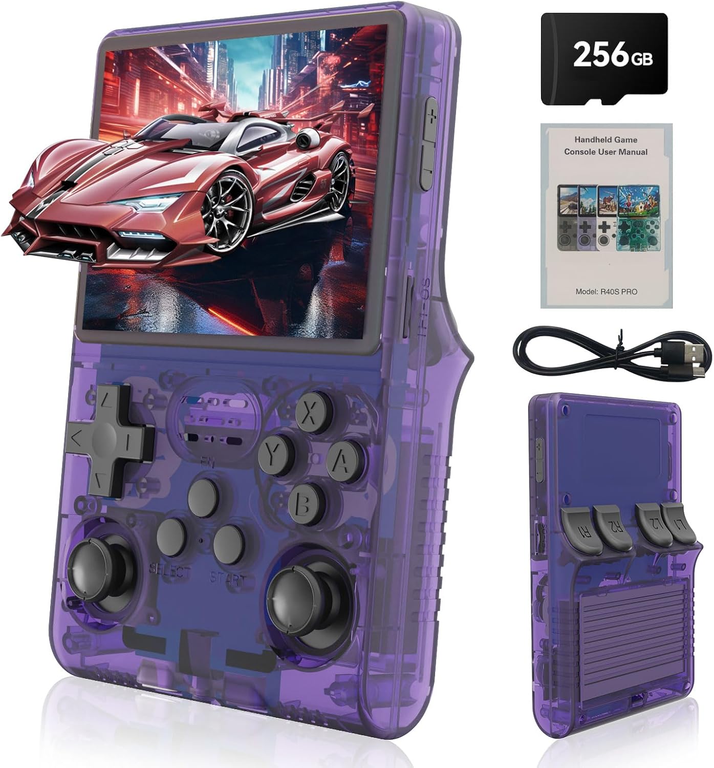 R40S Pro Retro Game Console,Portable Handheld Video Game Console ,3.5 inch IPS Screen with 256G Card with 30000+ Games,Built in 45 Emulators,3800mAh B