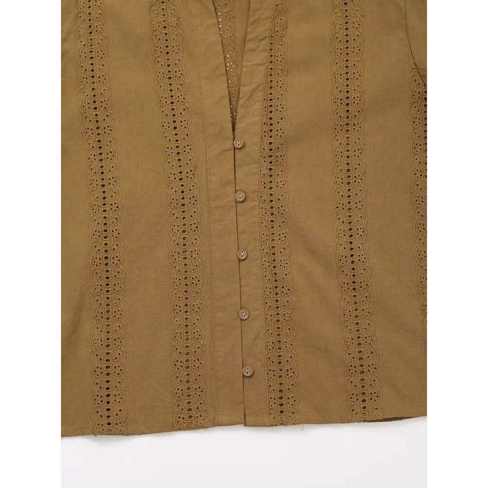 autumn new fashion women's clothing temperament embroidered cotton long-sleeved lapel casual shirt