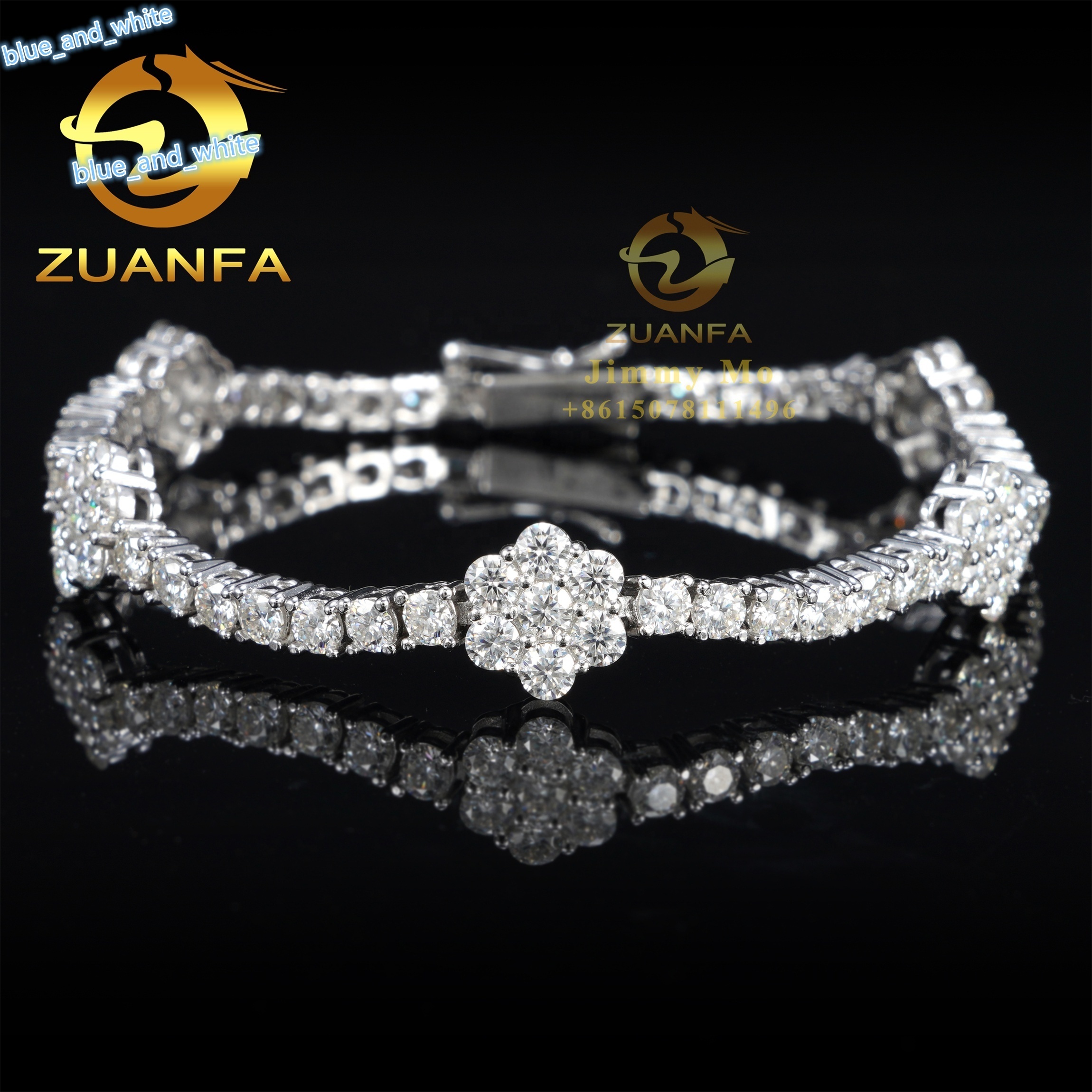 New Arrivals Best Selling 3mm 925 Sterling Silver Man Luxury Hip Hop Jewelry Moissanite Diamond Flower Tennis Chain Bracelets