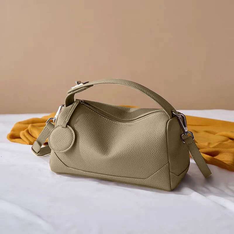Women's Genuine Leather Small Square Ladies Boston Handbag Retro Versatile Commuter Crossbody Bag Clutch Tote