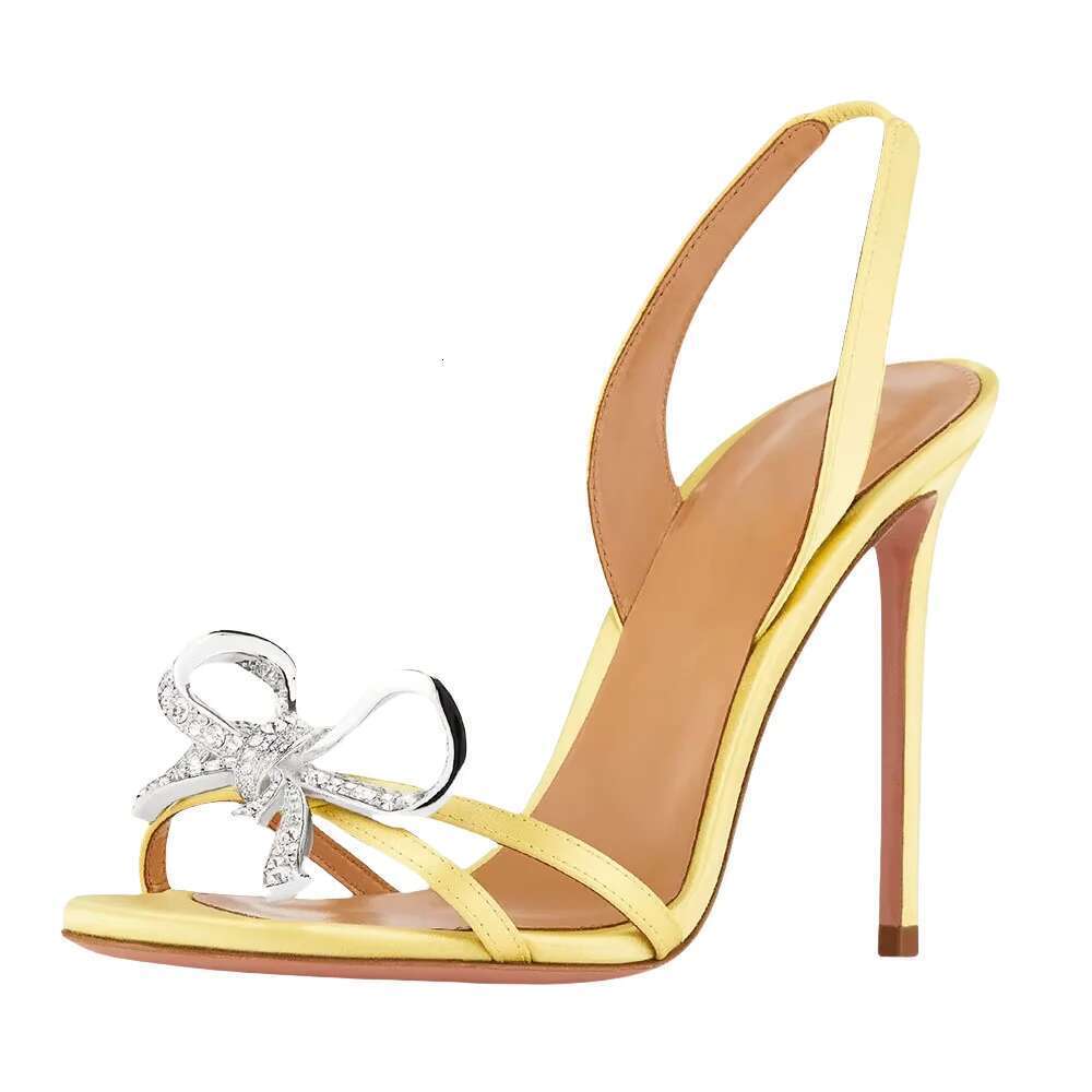 Summer Sequined High Heels Bow Stiletto Open Toe Thin Strap Women Sandals Party Prom Designer Shoess