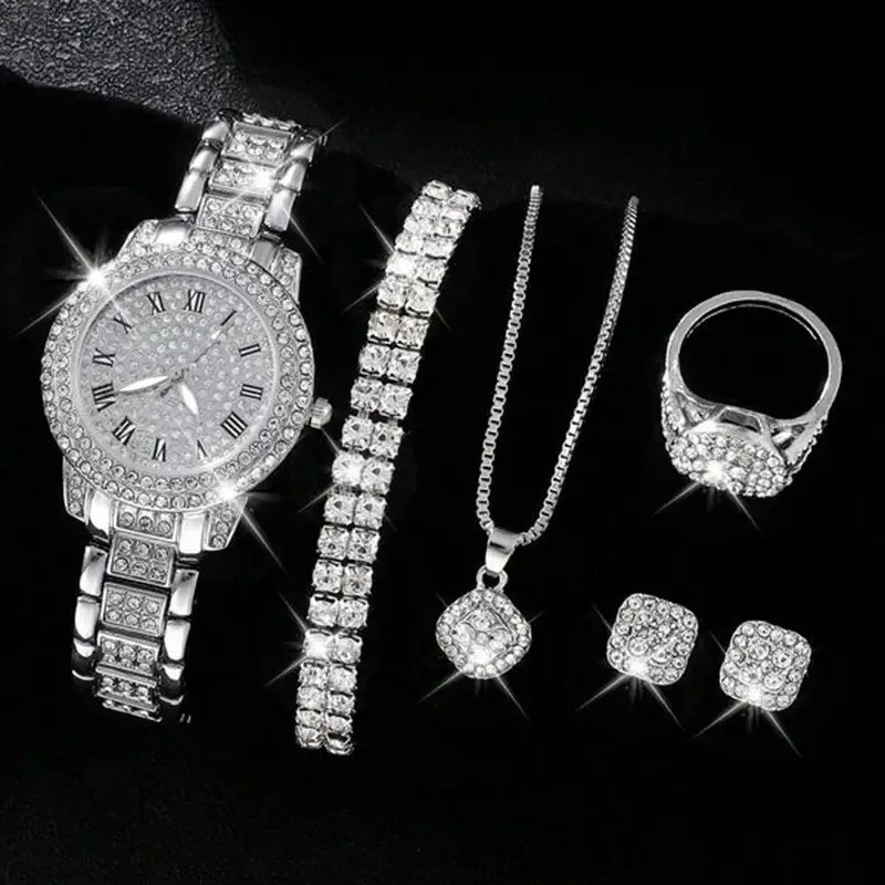 6 pieces of womens watches and elegant alloy watches crystal watches womens gifts quartz watches alloy rhinestone bracelets Montessori 250425