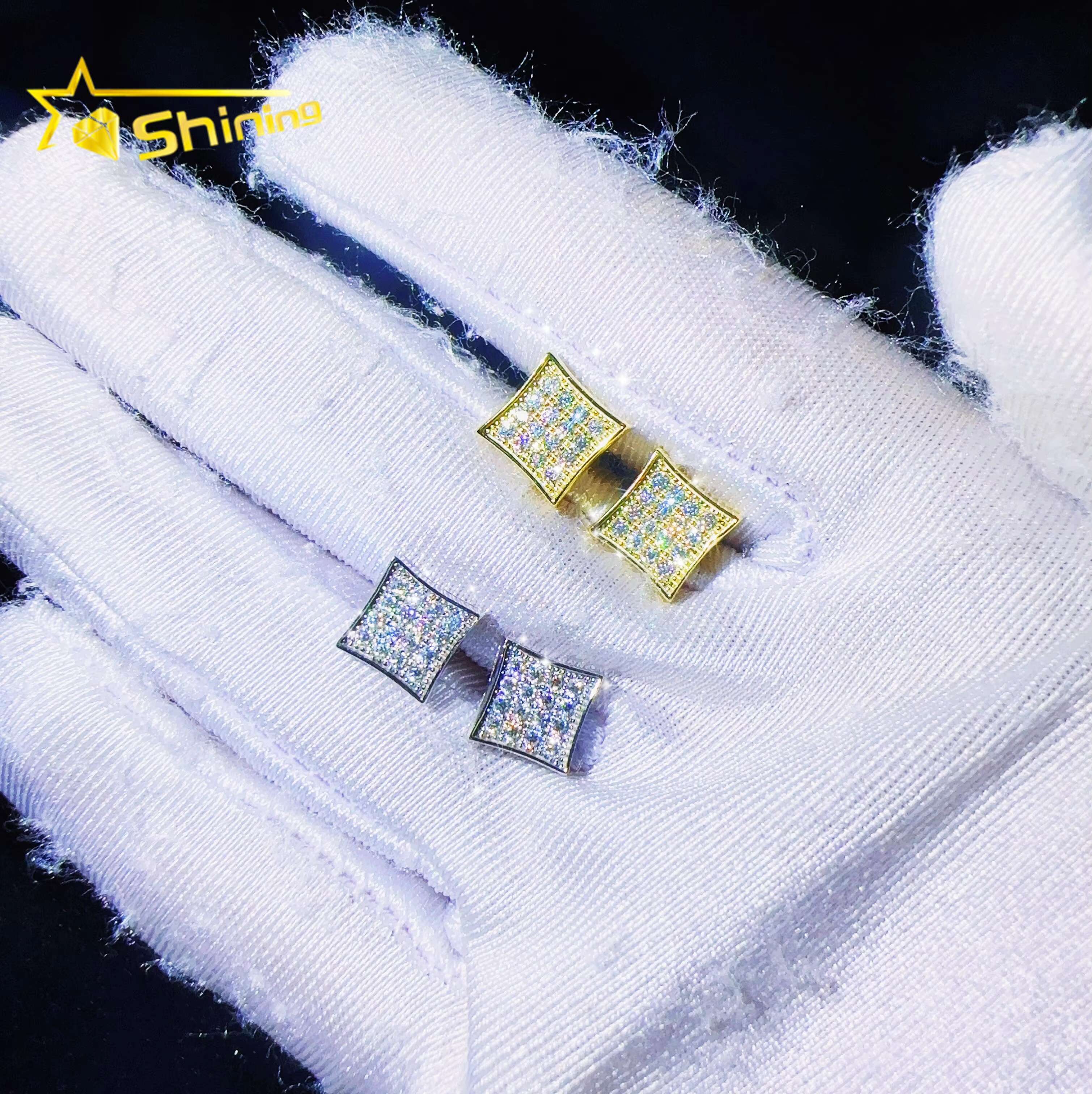 Lab Diamond Jewelry Silver 925 Vvs Moissanite Diamond Hip Hop Jewelry Iced Out Diamond Stud Earrings