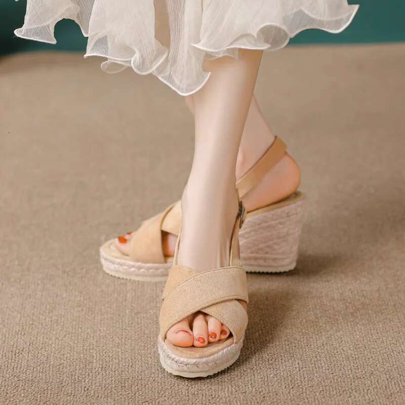Sexy Cross Over Strappy Open Toe High Heels Platform Wedge Sandals Fashion Designer Women Buckle Shoes