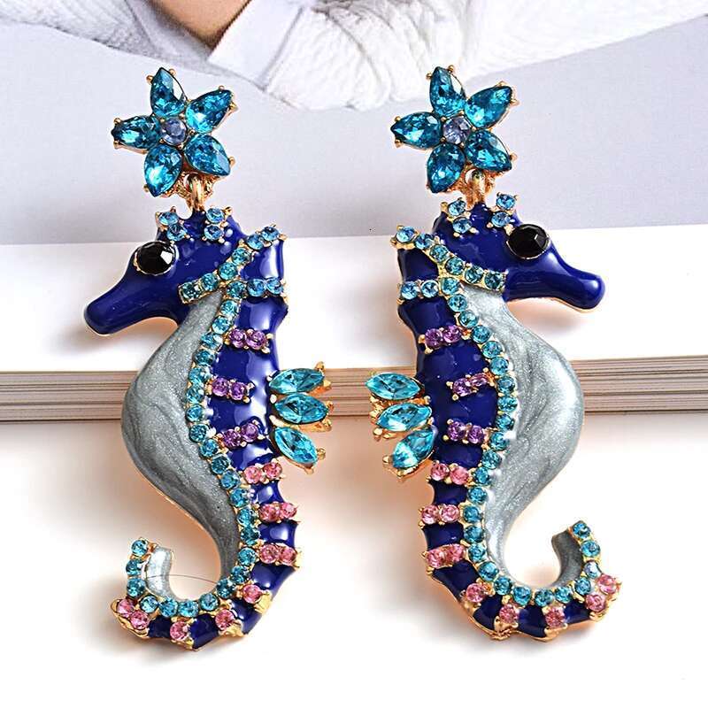 New Design Long Seahorse Shaped Earrings High-Quality Metal Oiled Crystals Drop Earring Fashion Jewelry Accessories For Women