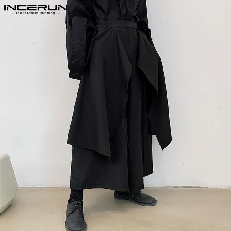 INCERUN Mens Irregular Pants Solid Jogger Street Clothing Elastic Waist Skiing Wide Legs Trouser Mens Loose Punk Pantalon S-5XL 250428