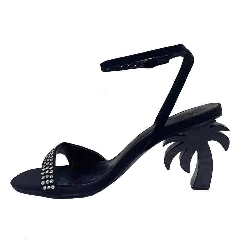 New Dia Crystal Ankle Strap High Fashionable Sandals Special Shaped Heels Open Party Women Shoes