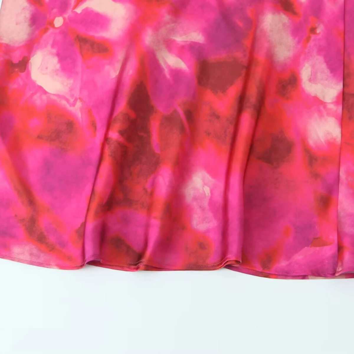 ZBZA womens printed satin effect Midi Skirt round neck sleeveless slim fit hem dress for spring and summer new casual chic long skirt W250430
