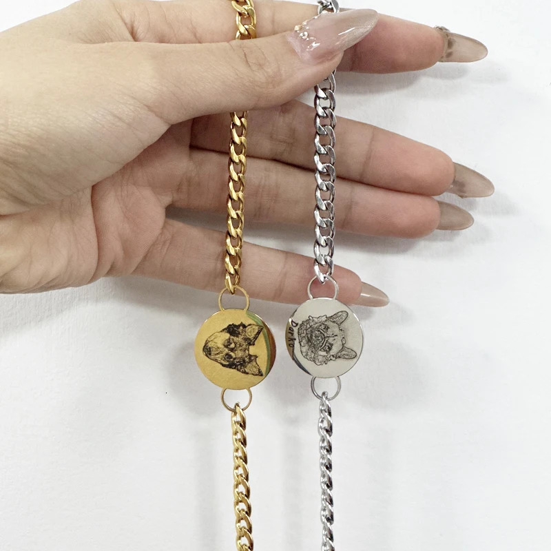 Custom Pet Portrait Cuban Link Bracelet For Women Personalized Dog Po Stainless Steel Pet Owner Lover Bracelet Gift Jewelry 250430