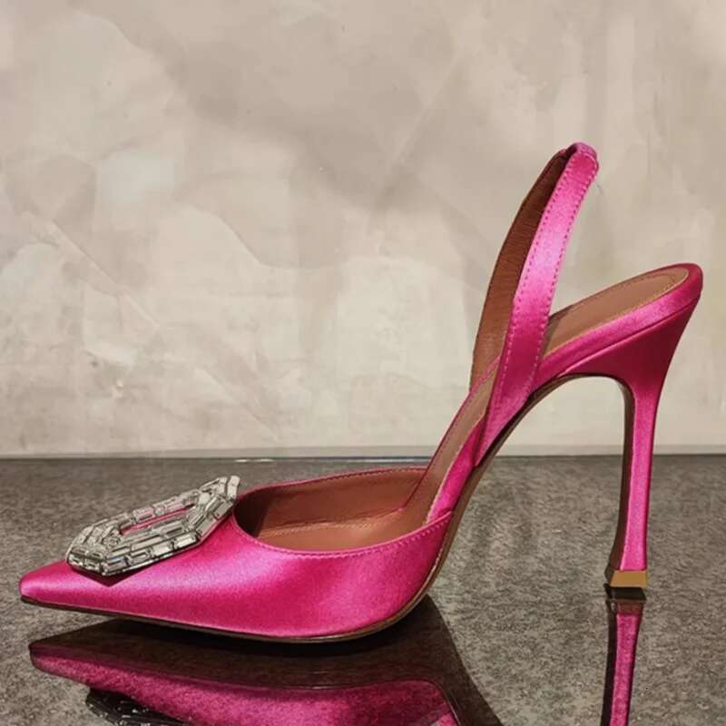 New Fashion Party Shoes Oval Crystal Pointed Back Strap Pumps Female Women Sexy Solid Slingback Shallow Elegant Sandals