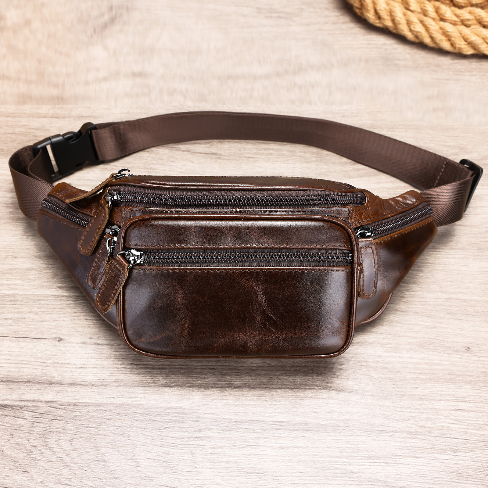 Minimalist Business Men's Waist Outdoor Black Mobile Sheepskin Leisure Sports Crossbody Chest Bag 8879