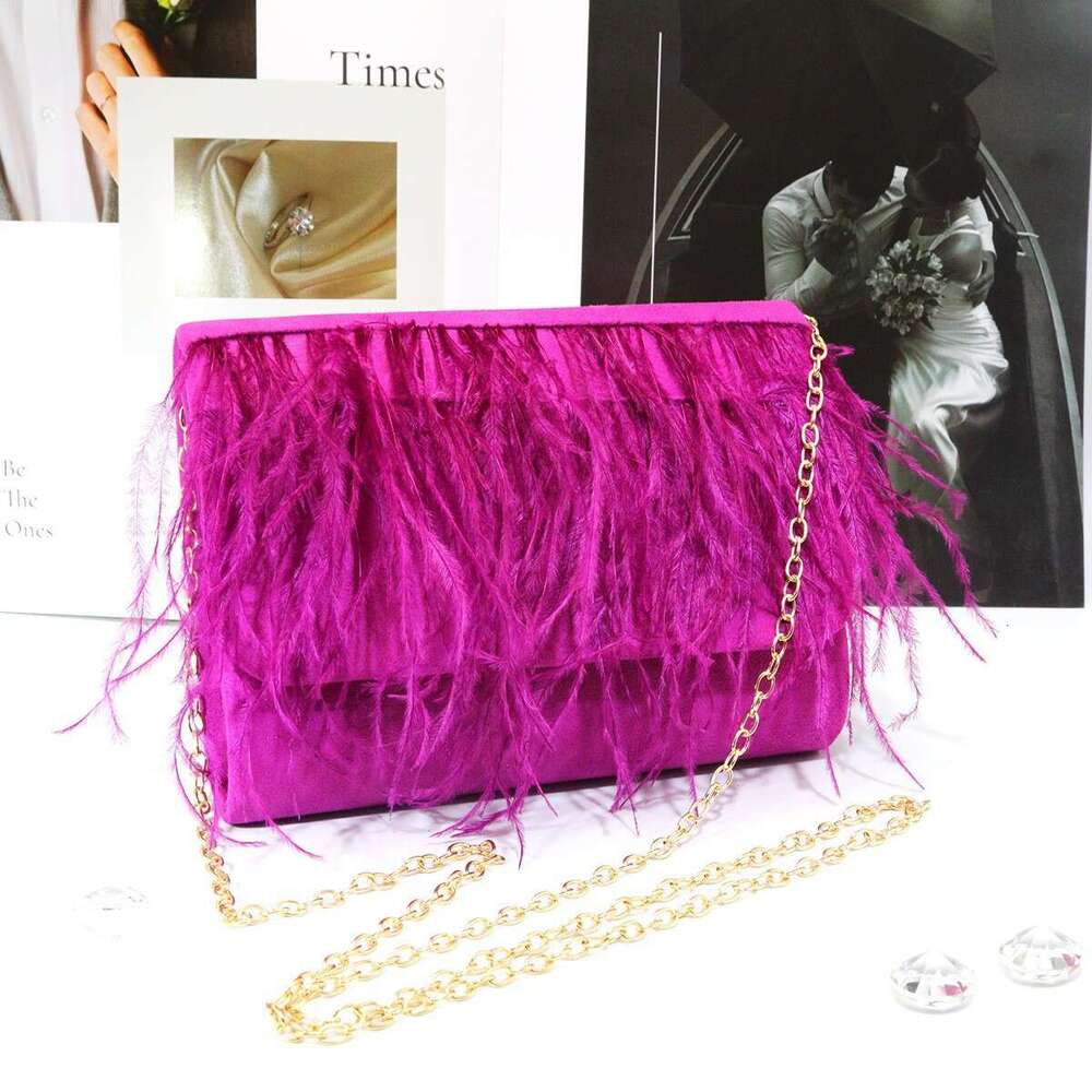 New colorful ostrich feather dress dinner elegant temperament velvet three fold crossbody bag