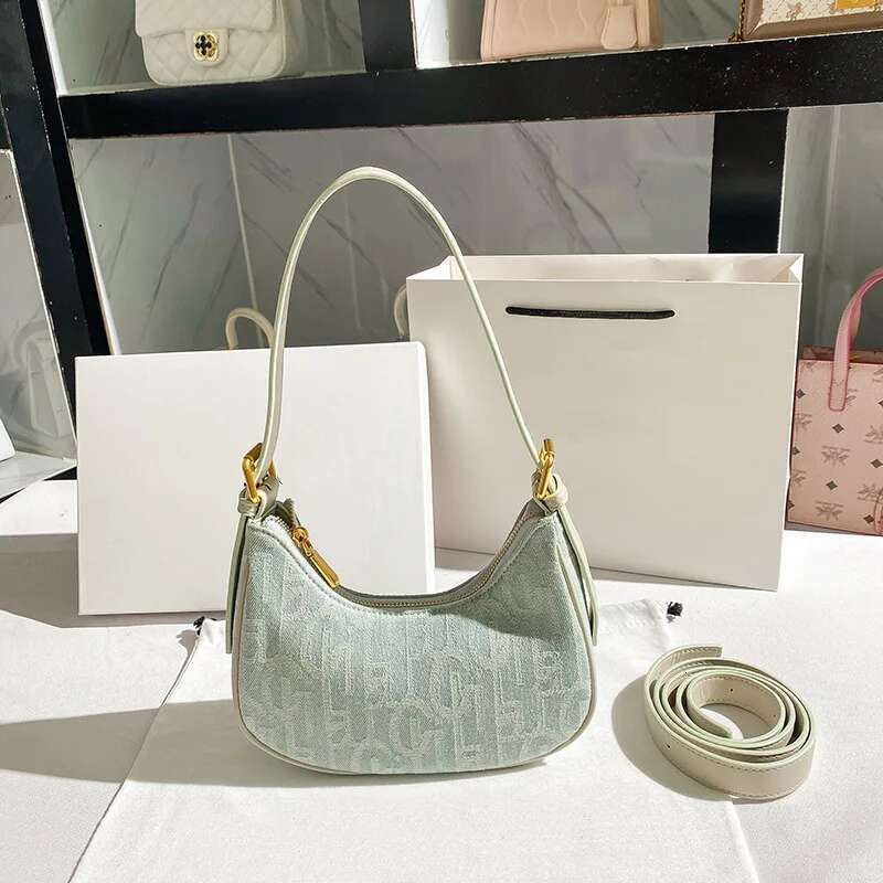 Stylish Casual Underarm Letter Embroidery Baguette Bag, Women's Everyday Shoulder Bag & Purse