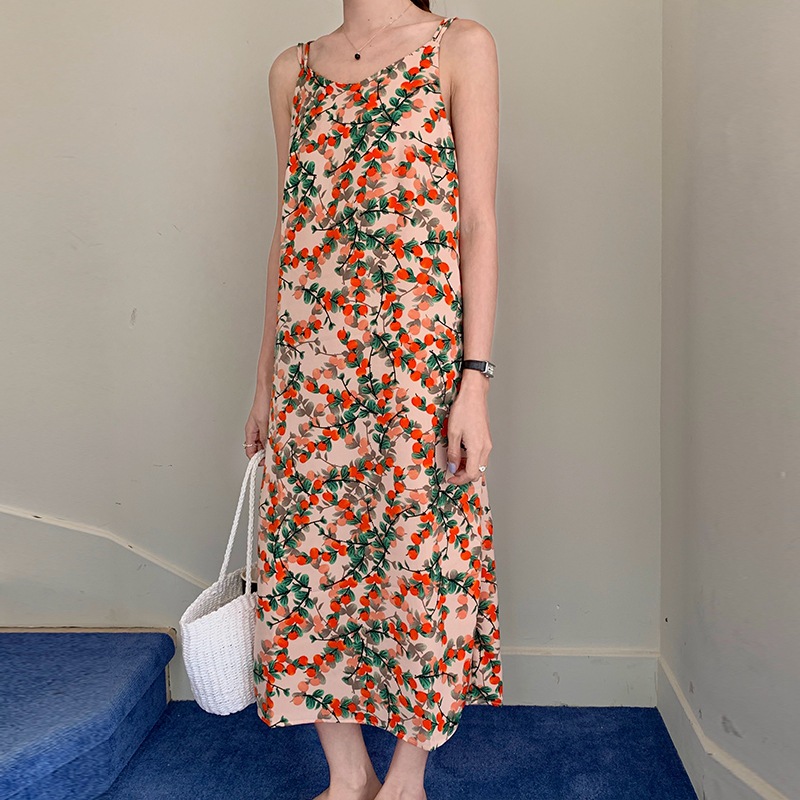 S320 High-end niche oil painting style floral skirt new vest suspender long skirt