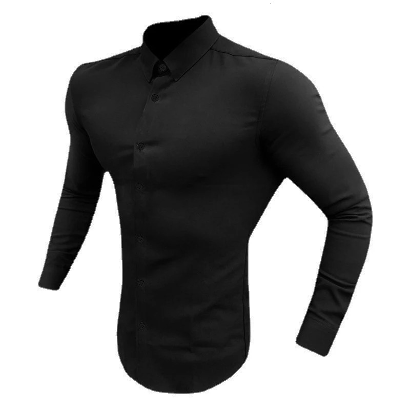 Autumn fashion long sleeved mens ultra-thin slim fit mens casual social business dress mens fitness sportswear 250427