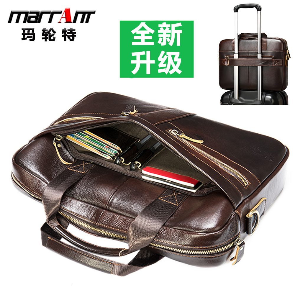 Briefcase Genuine Leather 14 Inch Computer Men's Handheld One Shoulder Business Bag