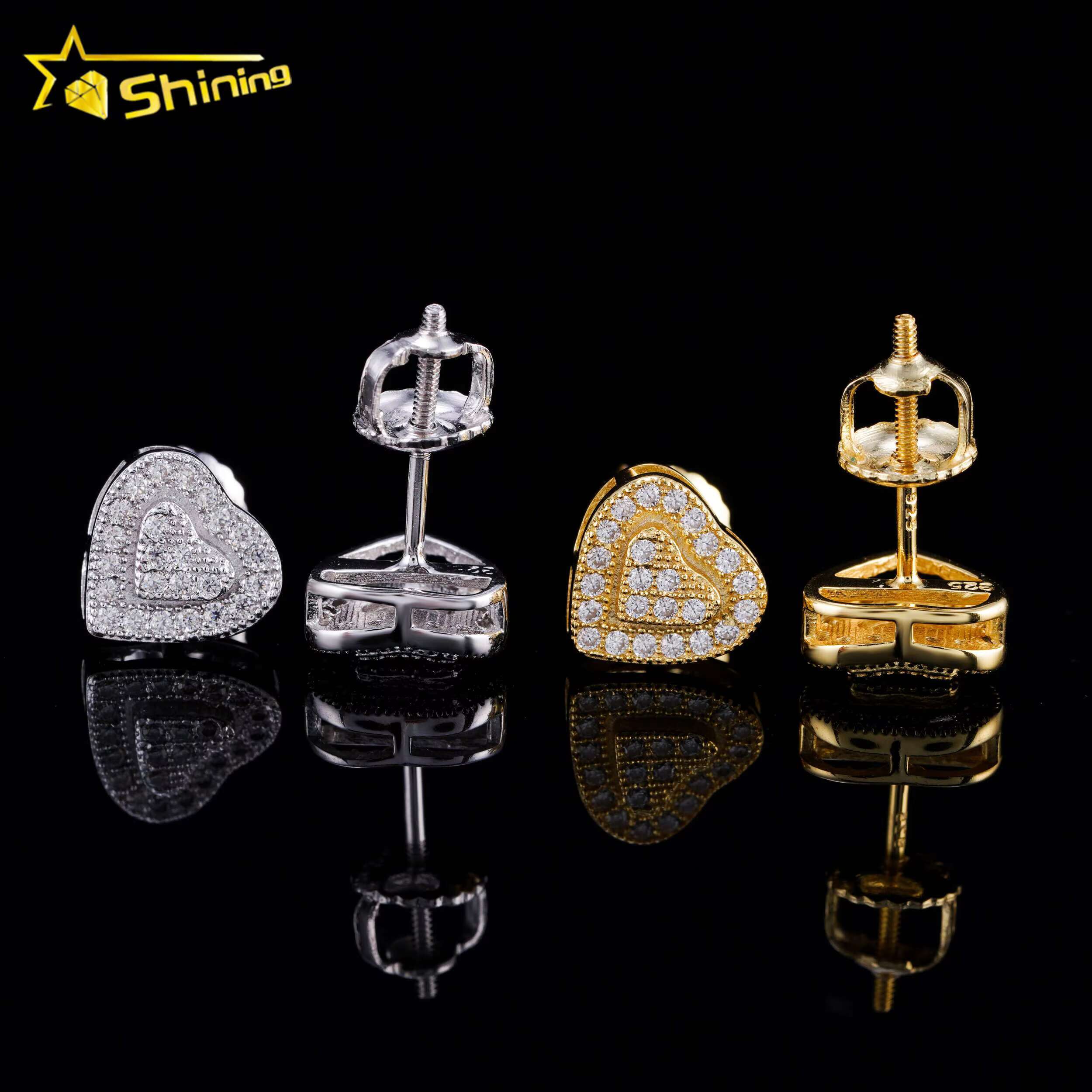 Dropshipping GRA Moissanite Earring S925 14K Gold Plated Heart Shape Stud Screw Back Hot Sale Fashion Earring Jewelry