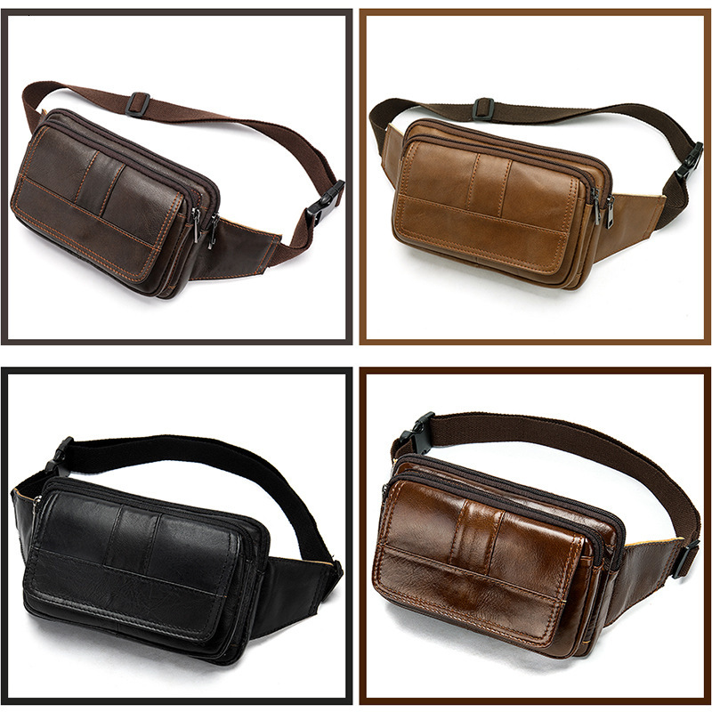 Genuine waist top layer, cowhide outdoor single shoulder crossbody chest bag, genuine leather men's small bag
