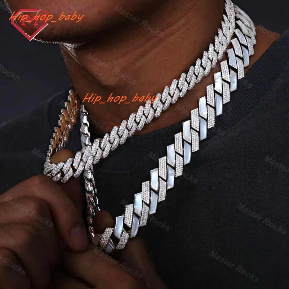 Hiphop 18MM Iced Out Cuban Chain Handmade Setting 925 Sterling Silver Moissanite Cuban Link Chain
