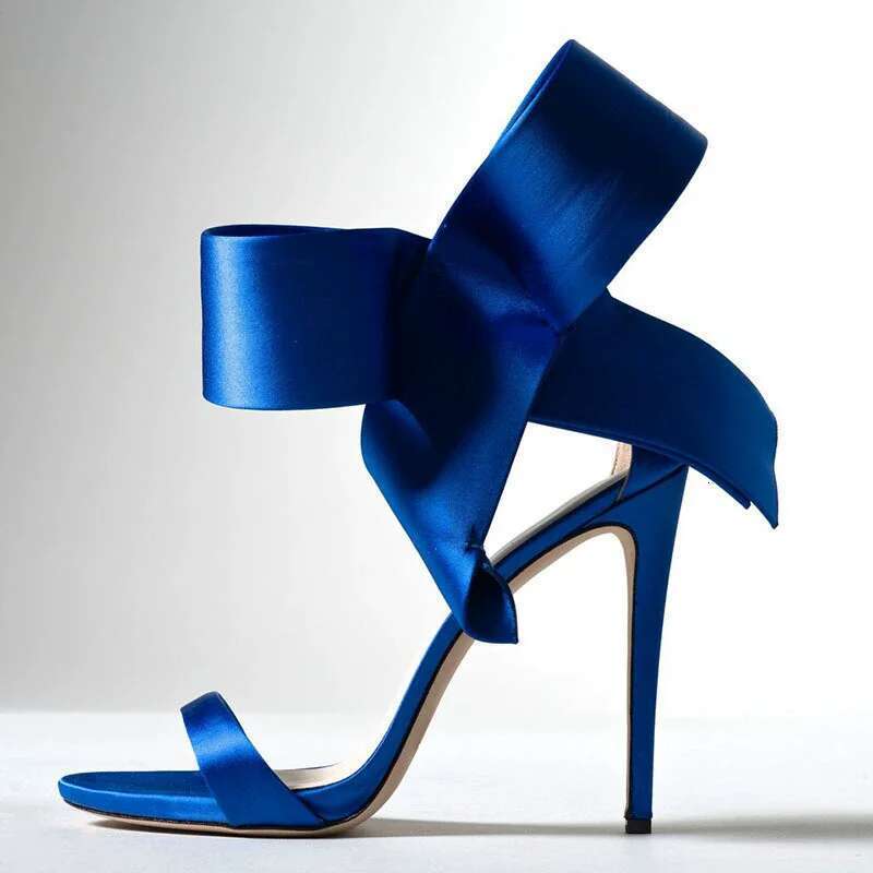 Summer new satin sequins oversized bow with sexy sandals stin high-heeled banquet dress customized large size women's shoes