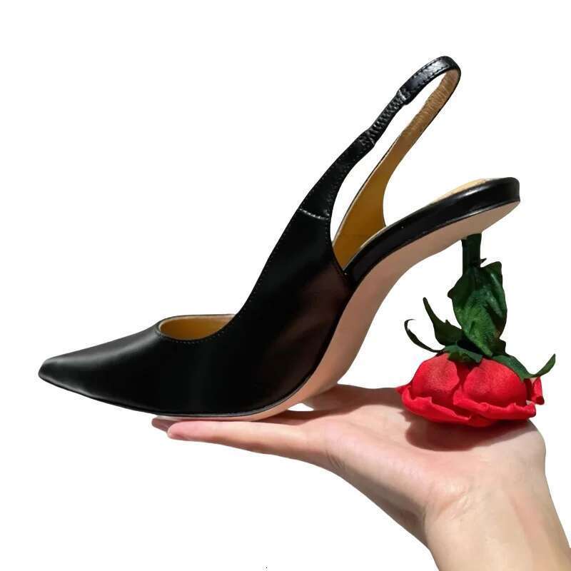Rose Flower Exotic Women's High Heels Sexy Pointed Toe Slingback Sandals Fashion Catwalk Women Wedding Party Shoes