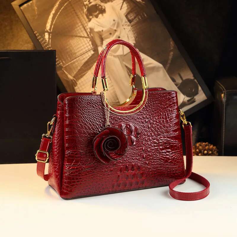 Spring patent leather flower crocodile pattern metal handbag banquet dress large-capacity one-shoulder cross-body women's bag