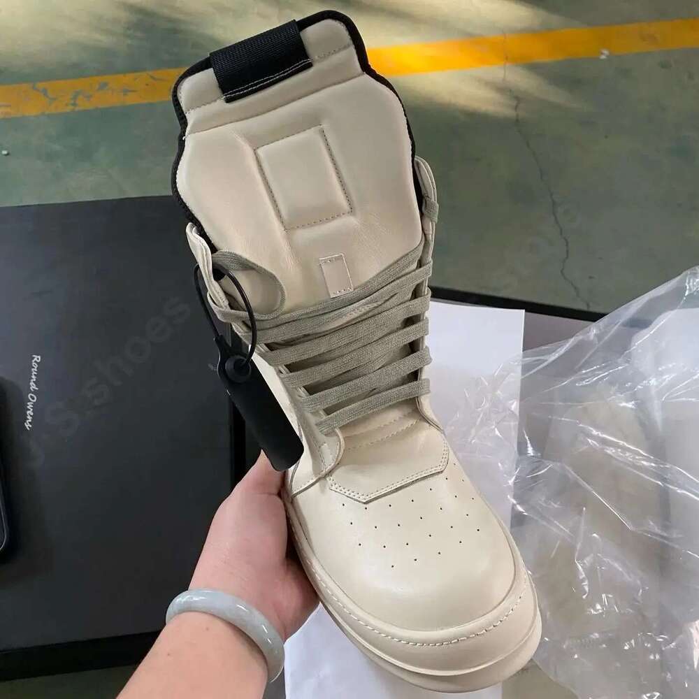 Brand Men Sneaker Ricks High Top Women Casual Shoe Ivory White Cowhide Ankle Boot Zip Flat Leather Shoes