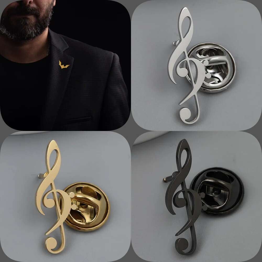 Musical Symbol Hollow Gold-Plated Badge, Collar Brooch Black, Sier Lapel Pin, Suit Accessories Set, Branded Men's Gift