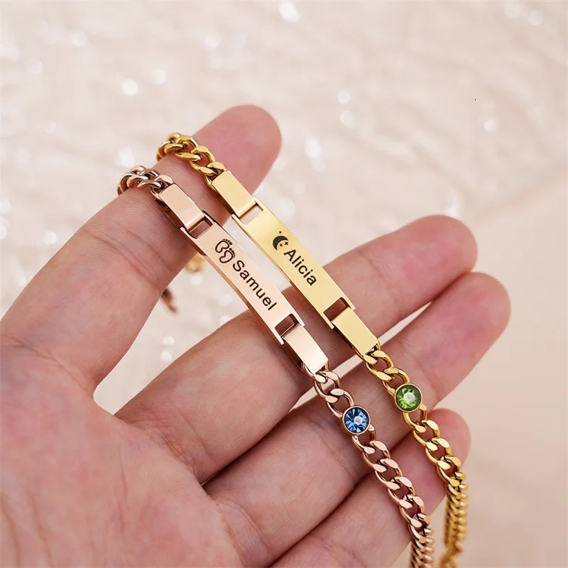 Custom Baby Birthstone Name Bracelets for Boys Girls 18K Gold Plated Personalized Bracelet Engraved Name Baby Birthday Gifts 250430