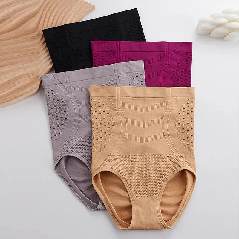 High waisted flat abdomen slimming underwear seamless womens sexy hollow breathable cotton shaping 250430