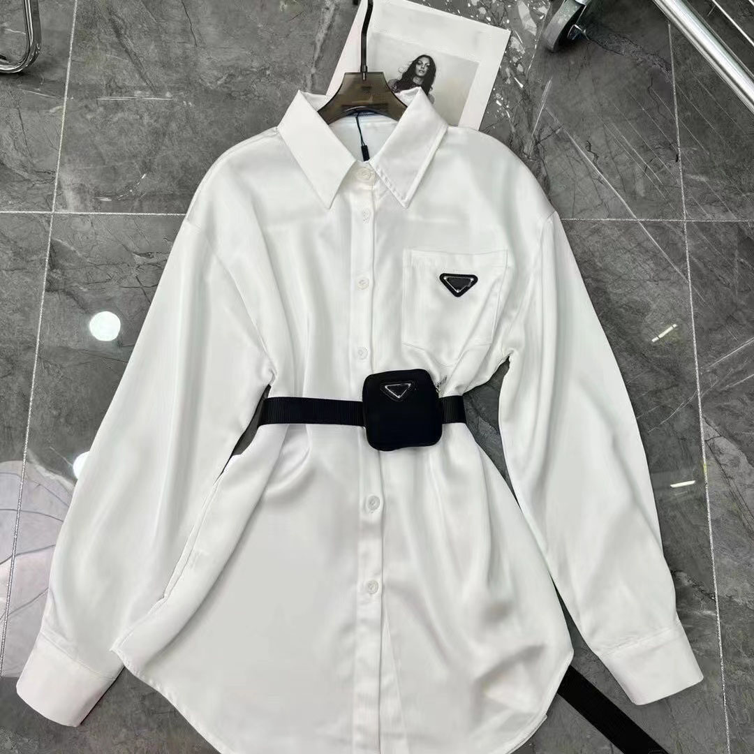 Early Spring New Women's Style Acetic Acid Shirt with Waist Bag Loose Medium to Long Sleeve Shirt Women's Wear