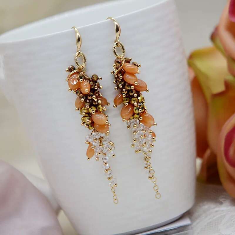 2025 New Drop Shape Long Tassel Ethnic Style Exaggerated Glass Crystal Earrings Bohemian Accessories For Women