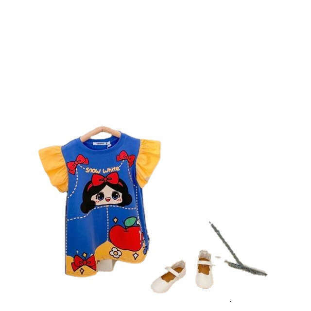 Girl's T-Shirt 2025 Summer New Edition Elsa Snow White Runaway Princess Little Flying Sleeve Printed Baby Dress Stylish
