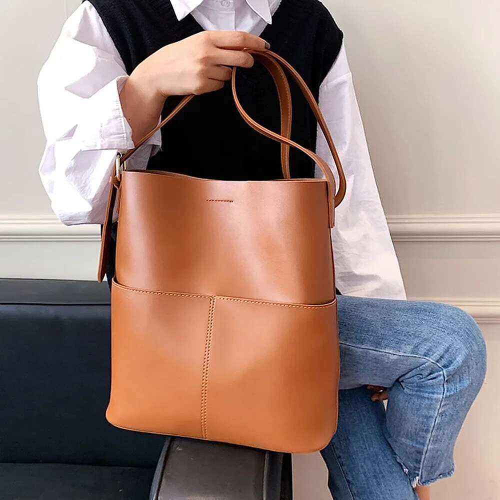 Women Bucket PU Leather Shoulder Tote Multi Pocket Top-Handle Messenger Bags Desiner Hobo Female Shopping Bag