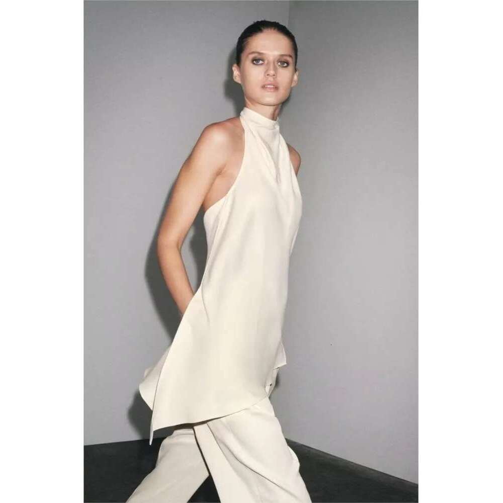 TRAF Wide Leg 2-Piece Sexy Open Back Asymmetric Top Pulling Rope Pants With Elastic Waist Women's Set
